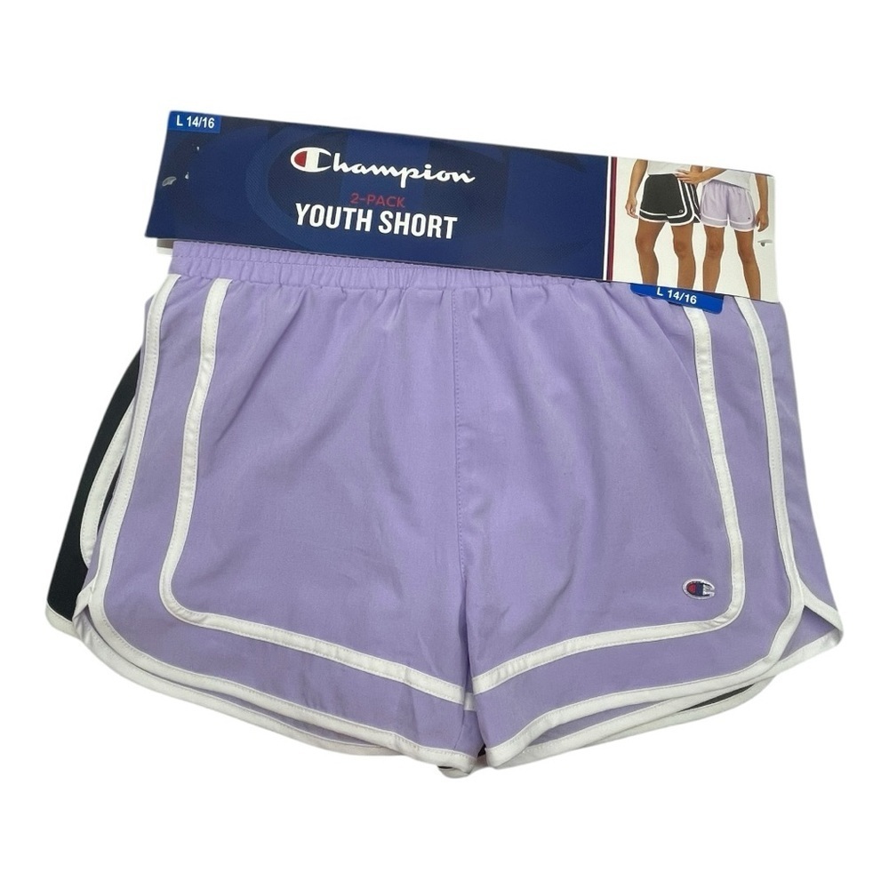 Champion Youth 2pack Lavender Black Shorts Size L 14/16